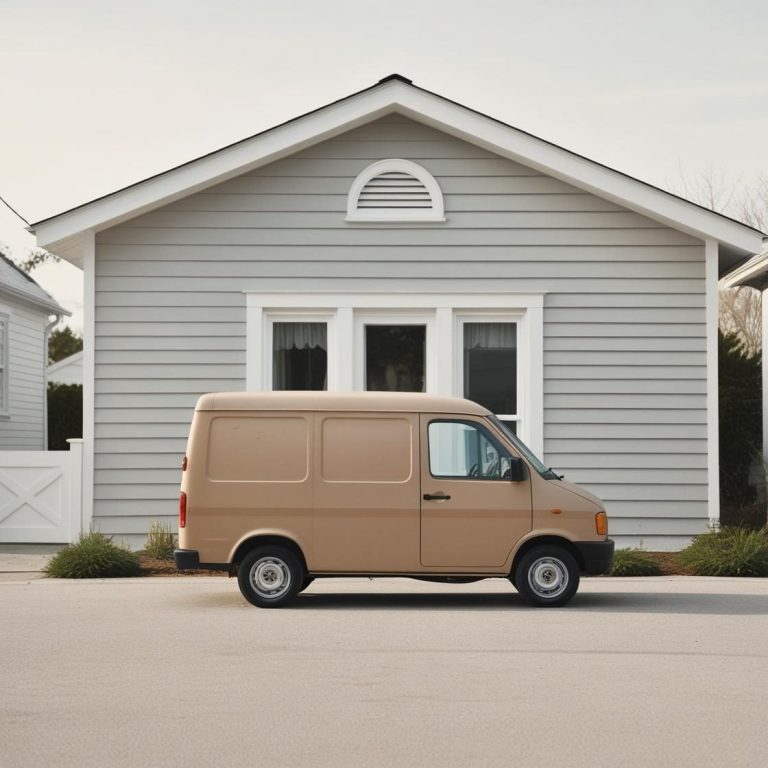 Lieferwagen steht vor einem Haus.